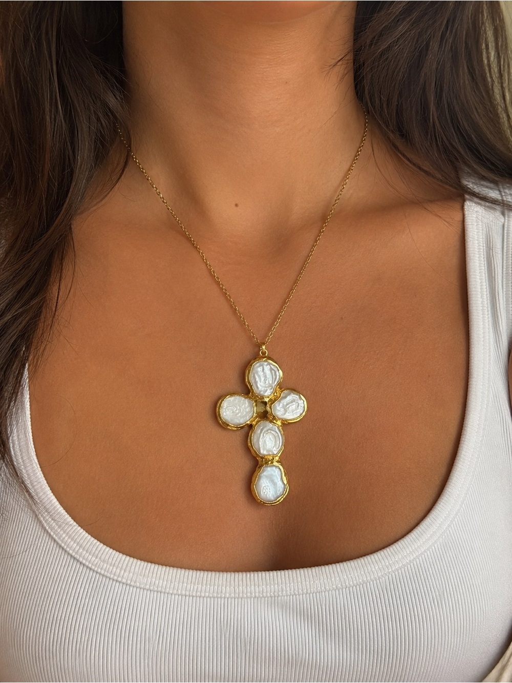 Pearl and Gold Cross Pendant